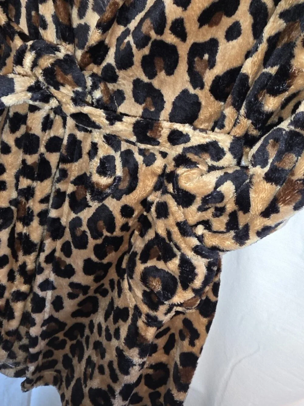 Plush Leopard Print Belted Plush Hooded Robe Cat Ears Girls Sz 14 Fluffy Warm